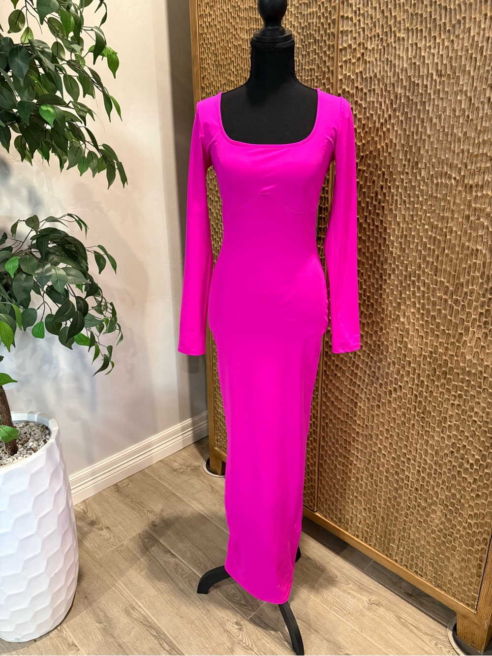 Fashion Nova Neon Fuchsia Long-Sleeve Maxi Dress